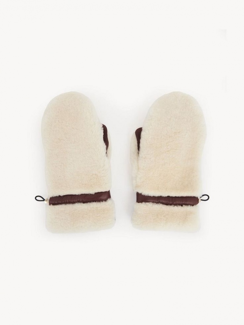Sombreros Chloe Shearling Mittens Beige Marrom | CHE-SR14467