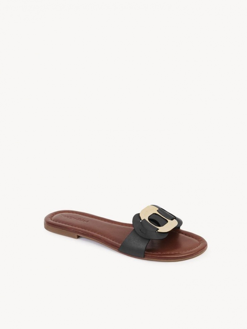 Tenis Planos Chloe Chany Mule Negros | CHE-SR14838