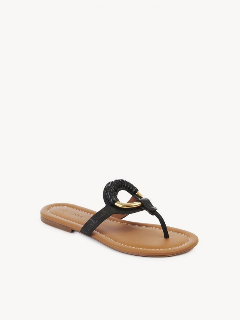 Tenis Planos Chloe Hana Flip Flops Negros | CHE-SR14830