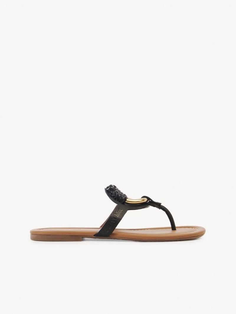 Tenis Planos Chloe Hana Flip Flops Negros | CHE-SR14830
