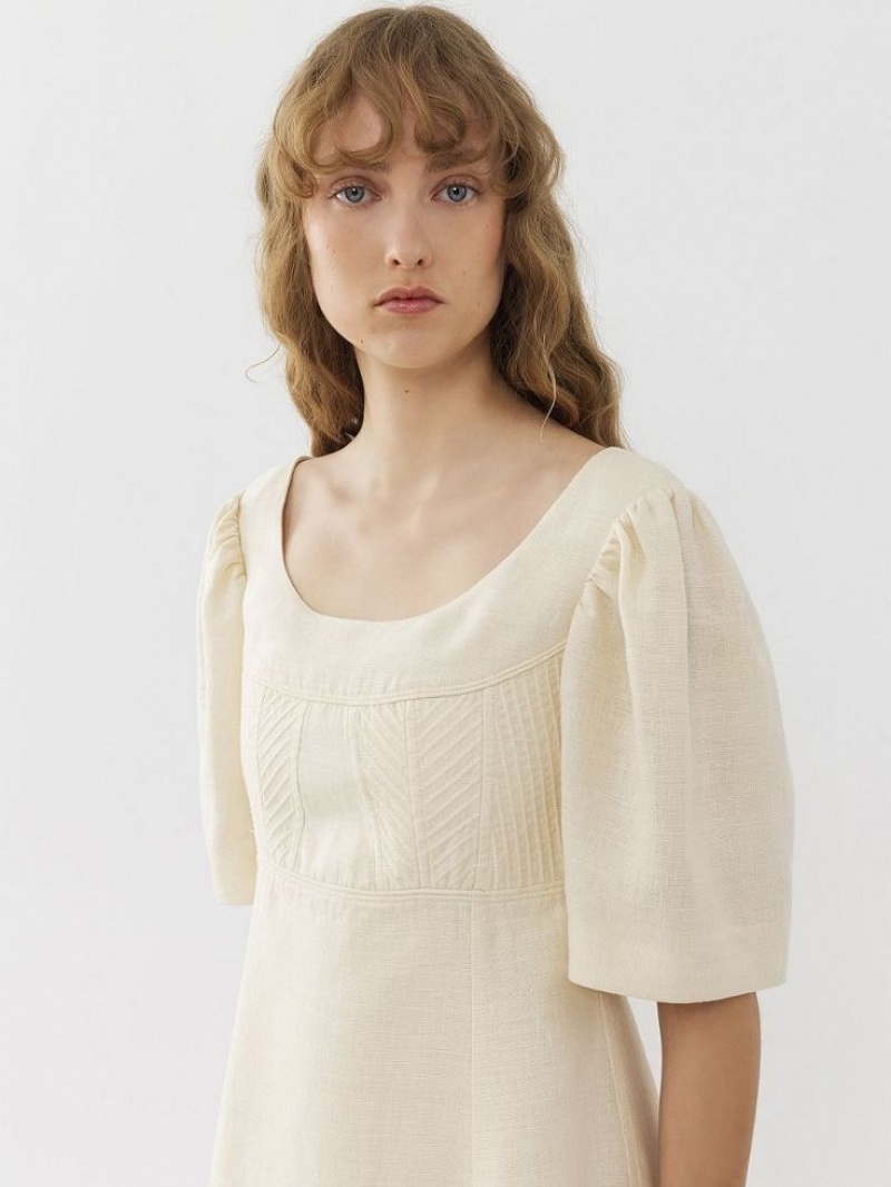 Vestido Chloe Barco-neck Mini Blancos | CHE-SR13836