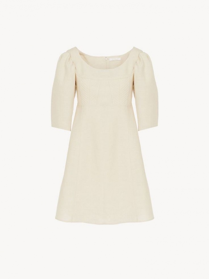 Vestido Chloe Barco-neck Mini Blancos | CHE-SR13836