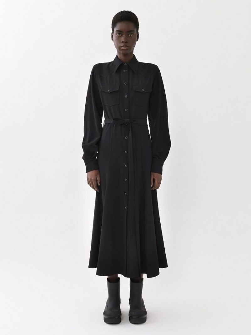 Vestido Chloe Midi Shirt Negros | CHE-SR13842