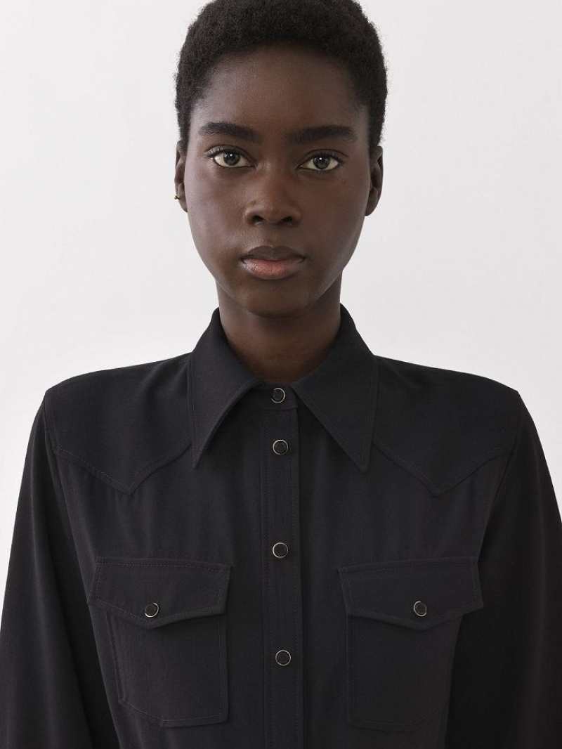 Vestido Chloe Midi Shirt Negros | CHE-SR13842