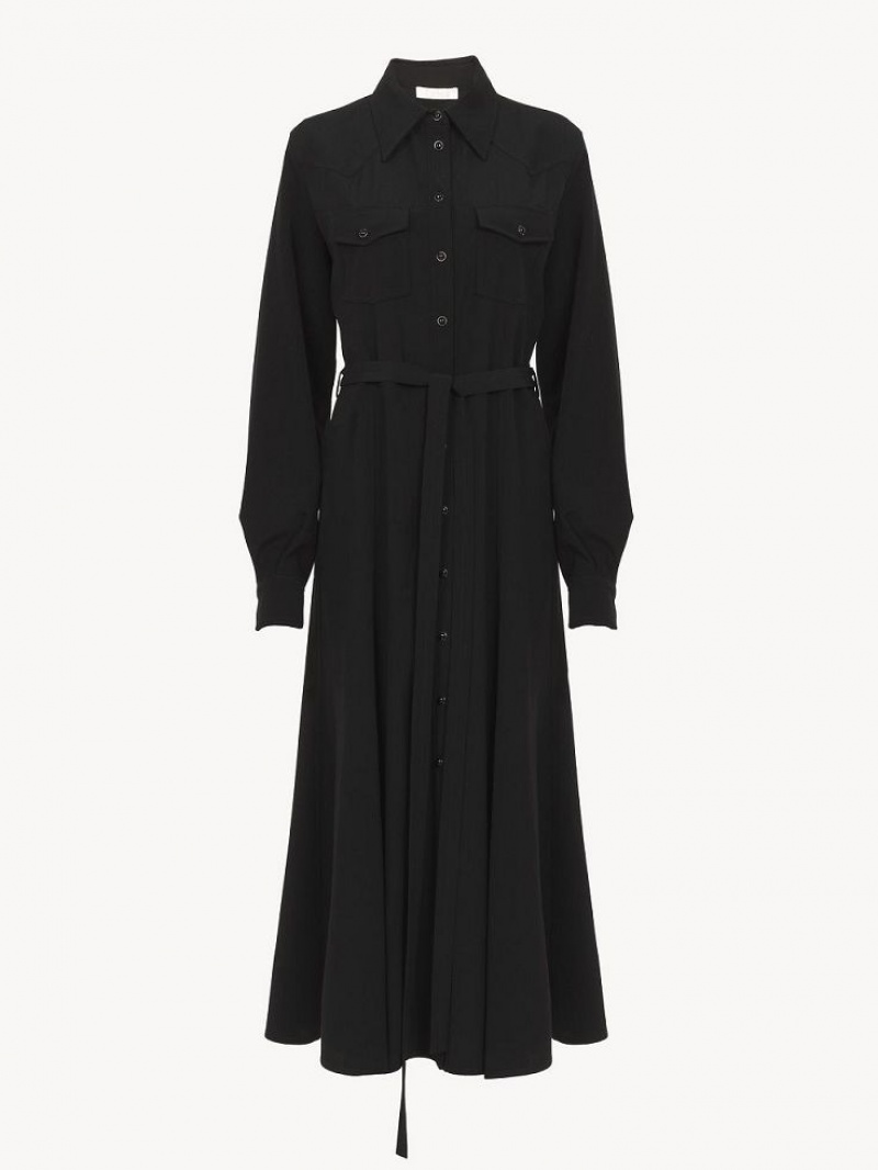 Vestido Chloe Midi Shirt Negros | CHE-SR13842
