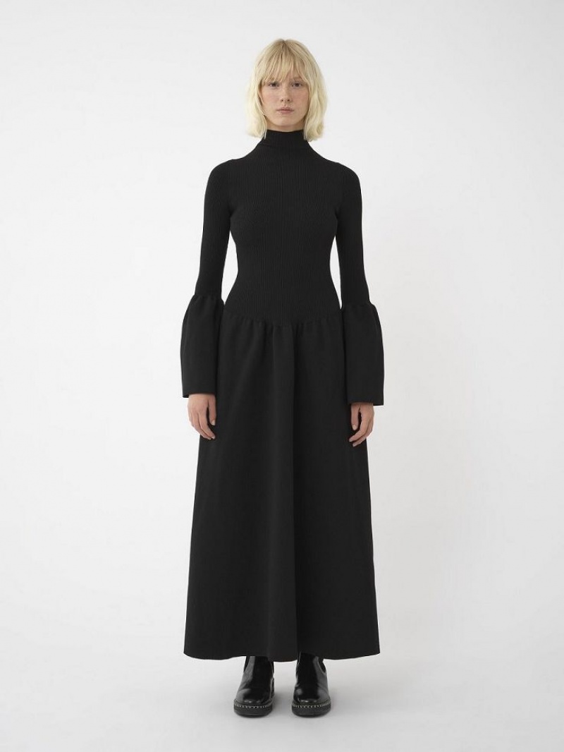 Vestido Chloe Mock-neck Knit Negros | CHE-SR13861