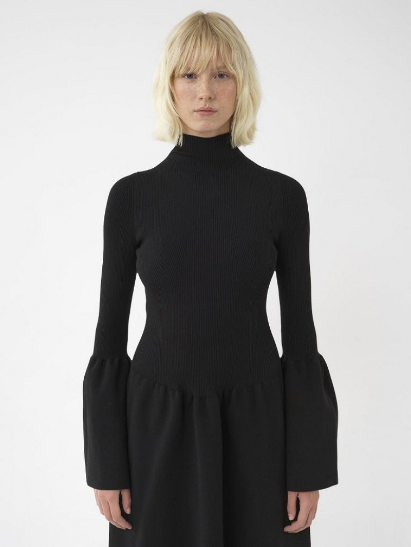 Vestido Chloe Mock-neck Knit Negros | CHE-SR13861
