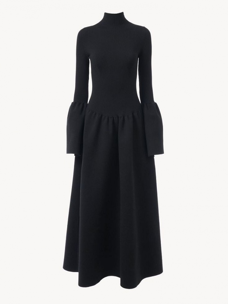 Vestido Chloe Mock-neck Knit Negros | CHE-SR13861