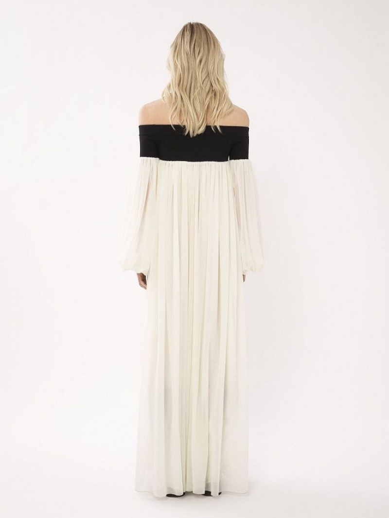 Vestido Chloe Off-the-shoulder Maxi Negros Blancos | CHE-SR13857