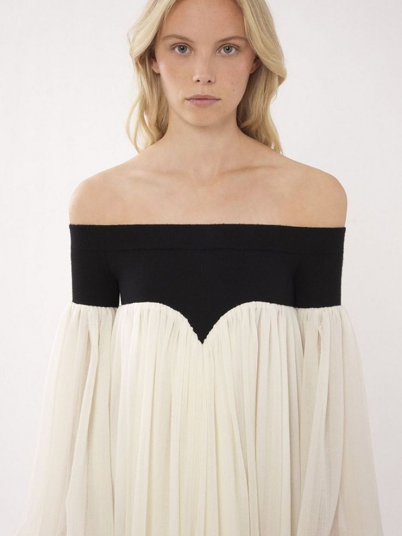 Vestido Chloe Off-the-shoulder Maxi Negros Blancos | CHE-SR13857