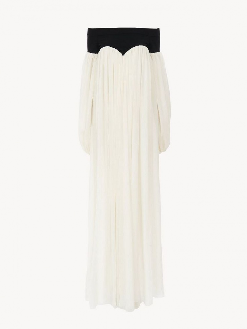 Vestido Chloe Off-the-shoulder Maxi Negros Blancos | CHE-SR13857