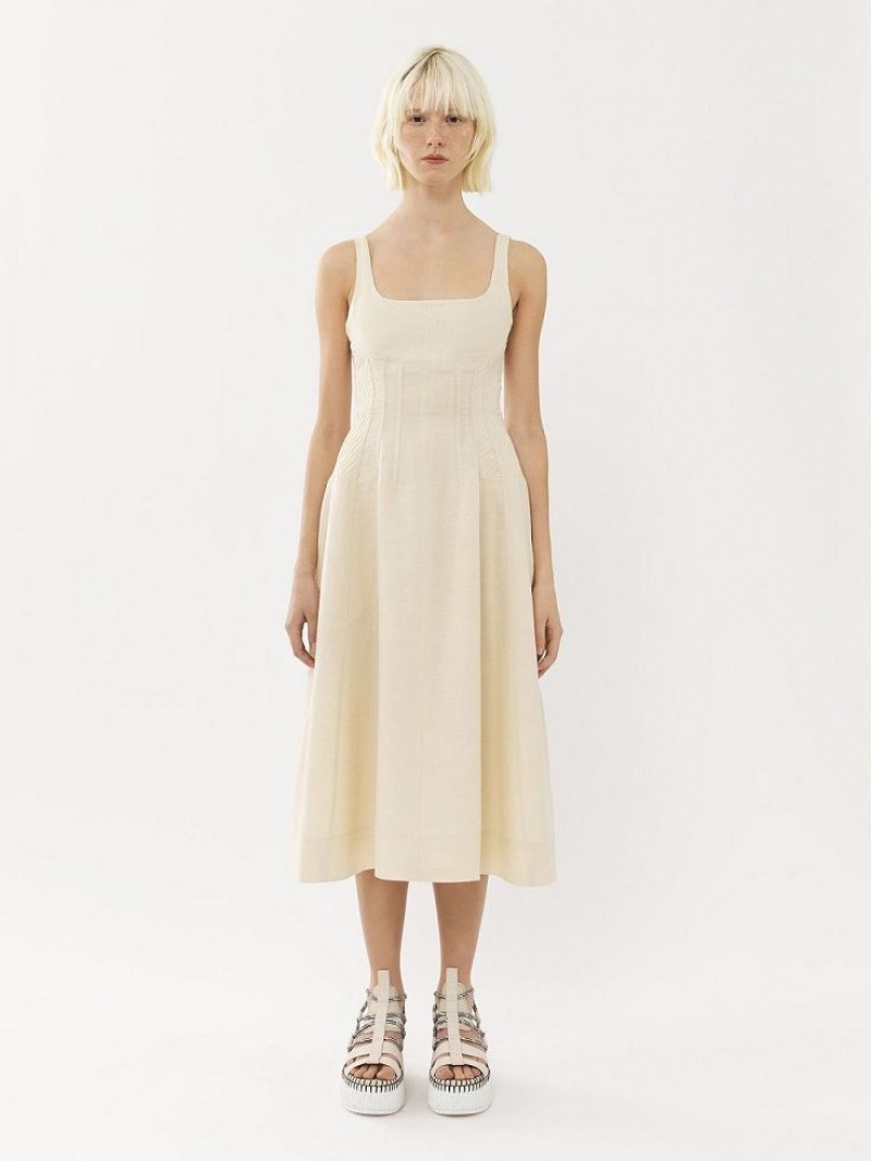 Vestido Chloe Sin Manga Midi Blancos | CHE-SR13843