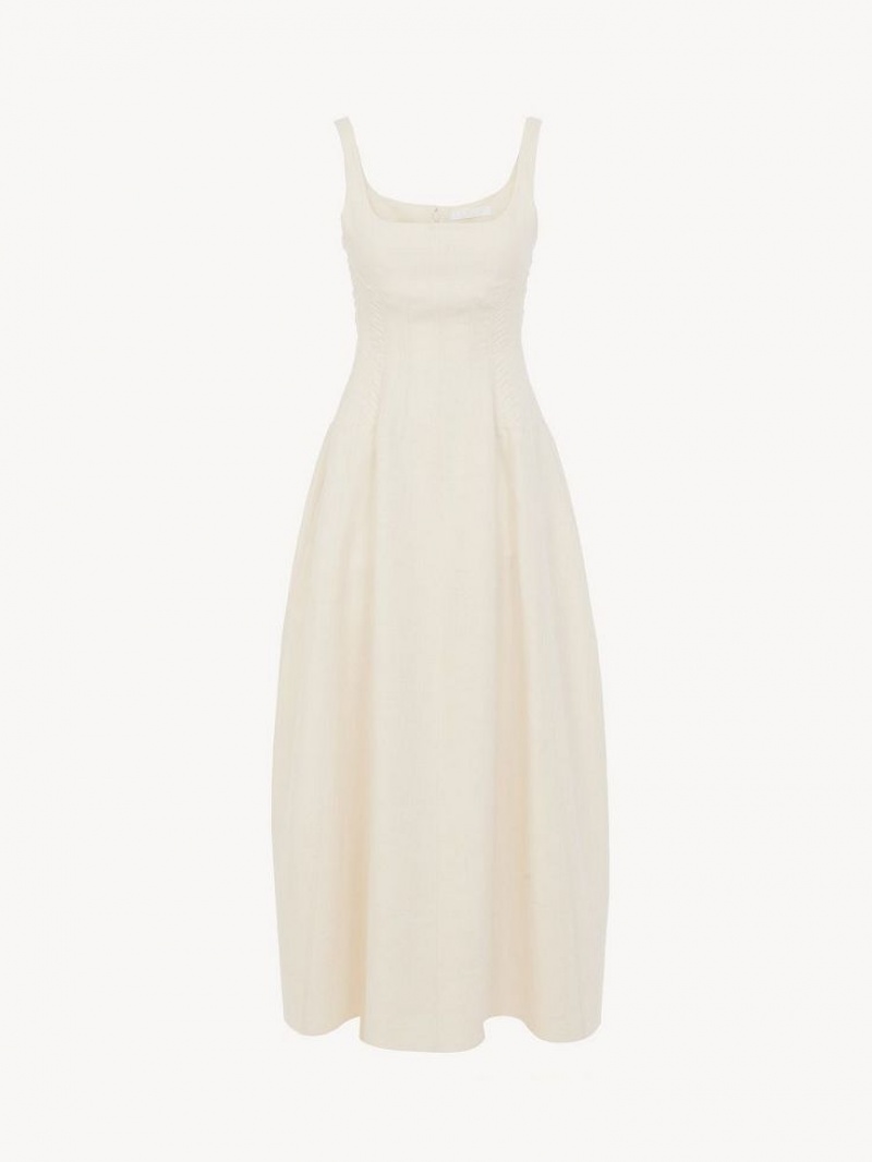 Vestido Chloe Sin Manga Midi Blancos | CHE-SR13843