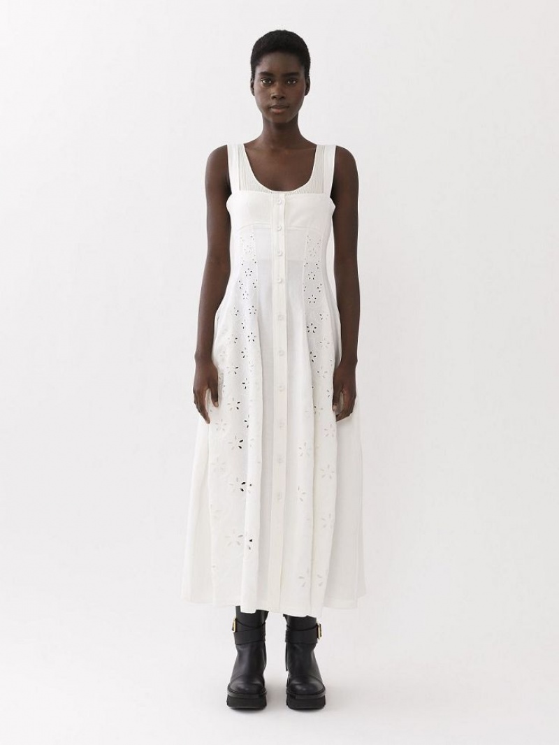 Vestido Chloe Sin Manga Midi Blancos | CHE-SR13848