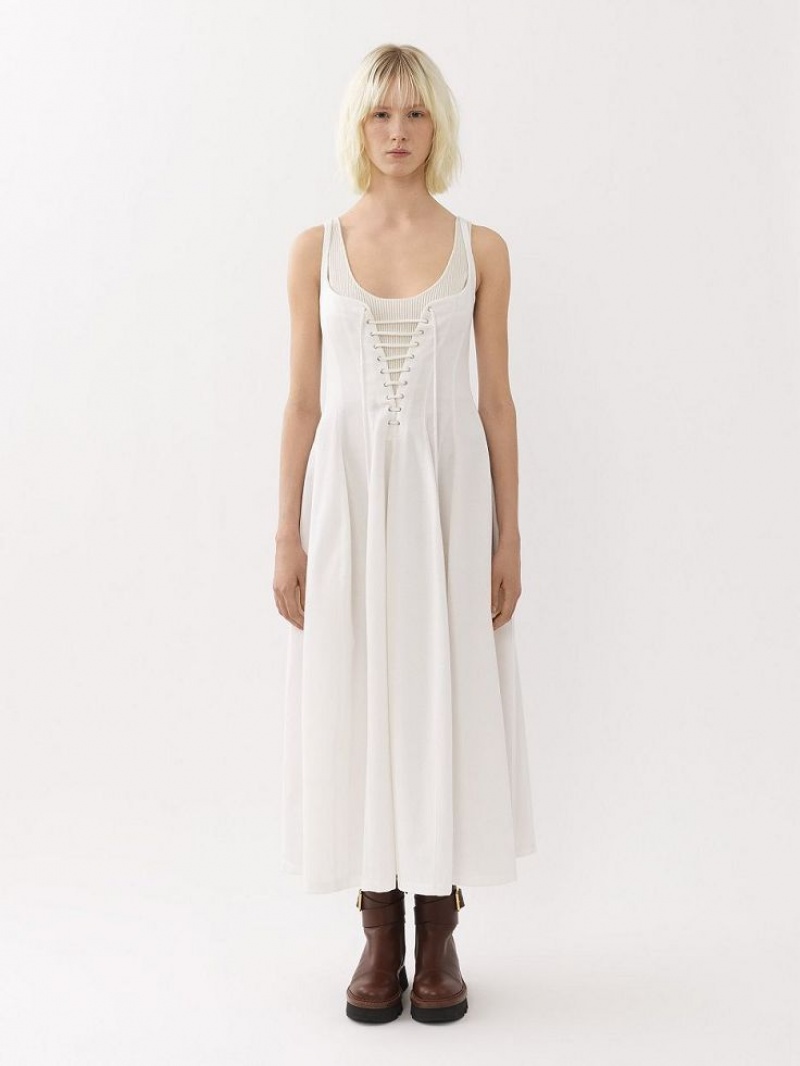Vestido Chloe Sin Manga Midi Blancos | CHE-SR13851