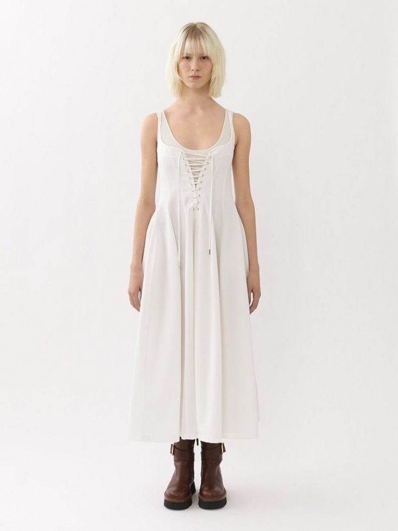 Vestido Chloe Sin Manga Midi Blancos | CHE-SR13851
