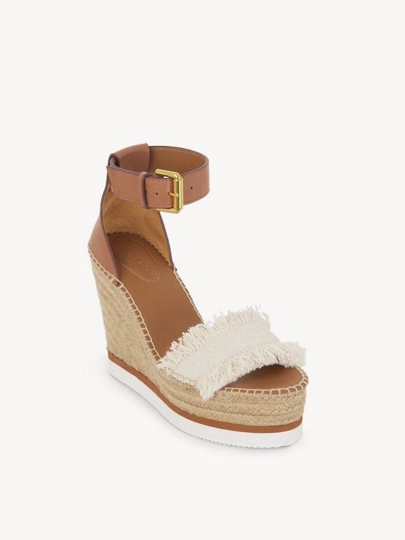 Wedge Chloe Glyn Fringed Alpargata Blancos | CHE-SR14804